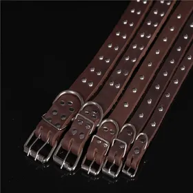 Meilleurs prix pour Col à pointes en cuir de vache Collier pour chien Anti-morsure Fournitures pour animaux Couvre-cou en cuir de vache pleine fleur S（ black