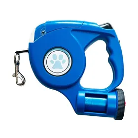 Meilleurs prix pour Laisse Rétractable Automatique pour Chien en Plastique avec Sac à Déchets Corde de Traction Réglable pour Animal de Compagnie Poignée Antidérapante Extensible Laisse LED pour Chien bleu