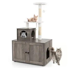 Comparer les prix de CostwayArbre à Chat en Bois 132 CM avec Griffoir en Sisal Style Industriel Gris