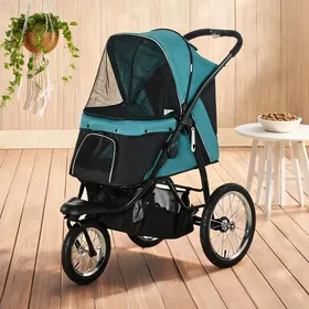 Meilleurs prix pour Poussette de jogging pour chien et chat pliable en polyester classique green 3 roues tout terrain charge maximale 20 kg
