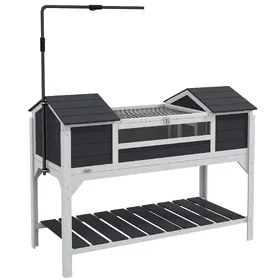 Comparer les prix de PawHut Maison tortue terrestre extérieure enclos tortue 2 niches support de lampe réglable bois massif 122 x 56,5 x 93 cm gris