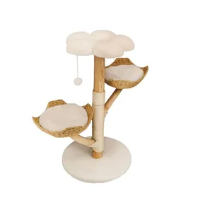Comparer les prix de Arbre à Chat à 3 Niveaux de 111 cm - BingoPaw - Centre dactivités pour Chats avec Griffoir en Sisal - Matelas de Couchage Amovible