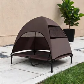 Meilleurs prix pour Couchage surélevé pour chien avec auvent amovible en polyester mesh structure acier 91 x 76 x 90 cm marron