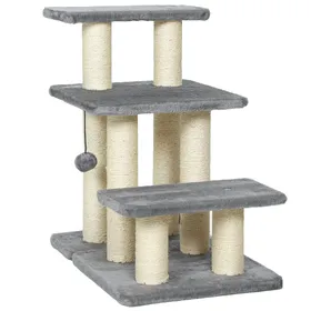 Meilleurs prix pour PawHut Escalier pour animaux domestiques réglable 3 marches échelle pour chat chien griffoirs en sisal balle 52x34,5x54cm gris
