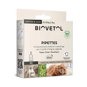 Comparer les prix de Pipettes Antiparasitaires Chat - Bio Certifié Ecocert - Anti-puces, Anti-Tiques - Soin pour chat/chaton - 3+1 x 1 ML