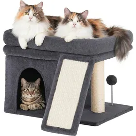 Meilleurs prix pour Arbre à chat pour grands chats - LEVYS - Gris foncé - 50x40x35 cm - 3 niveaux - Griffoir en sisal - Tapis amovible