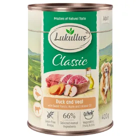 Comparer les prix de Lukullus canard, veau - Pâtée pour chien