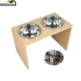 Comparer les prix de Willonin® Support à Bol pour Chien Grande Taille avec 2 Gamelles INOX 40 x 18 x 22 cm