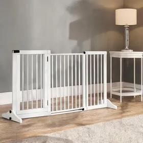 Comparer les prix de Barrière de sécurité autoportante en bois blanc avec porte verrouillable longueur - Blanc Bois 166 x 36 x 71 cm Ref BJWOQI
