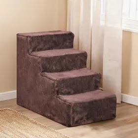 Comparer les prix de Escalier marron 4 marches en panneaux de particules pour animaux petits ou âgés – 60x35x44 cm