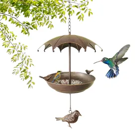 Meilleurs prix pour Mangeoire à oiseaux métallique d'extérieur suspendue à l'épreuve des écureuils, station d'alimentation pour oiseaux sauvages avec toit imperméable 1PC marron