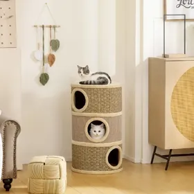 Comparer les prix de Arbre à chat trois niveaux 79 cm, khaki et marron, avec sisal