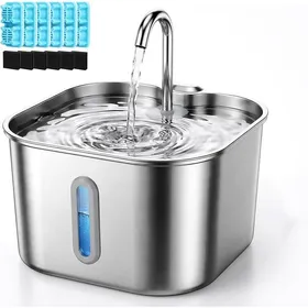 Meilleurs prix pour Fontaine a Chat INOX: 2.2L Fontaine à pour Chat Fenêtre de Visualisation Système de Fontaine 6 Filtres + 6 éponges