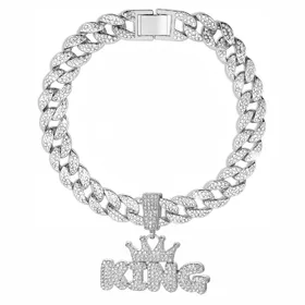 Comparer les prix de Chaîne pour chien cubaine, Collier pour chien en alliage d'aluminium, Collier doré pour chiens de petite à grande taille, Chats, Pendentif Roi Reine, Accessoire de bijoux 35cm