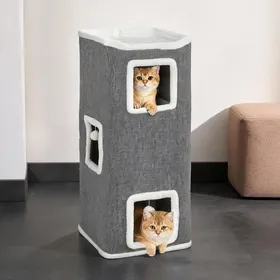 Comparer les prix de Griffoir arbre à chat à quatre niveaux finition gris ardoise pour 1 à 2 chats 100 cm de hauteur