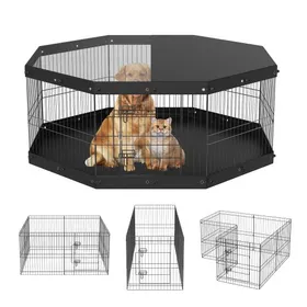 Meilleurs prix pour VEVOR Parc pour Chien 61 cm Enclos Lapin Chat Chiot avec Couverture Supérieure et Tapis Clôture pour Petits et Moyens Animaux de Compagnie 8 Panneaux Pliants en Métal pour Extérieur Intérieur Camping
