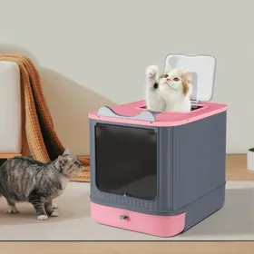 Meilleurs prix pour YIPEEMA. Bac à litière pour chat facile à assembler avec pelle à litière pour chat rose 445*345*365 cm.