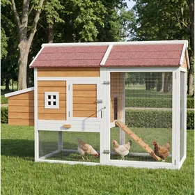 Comparer les prix de Poulailler extérieur pour 4 poules en bois massif avec pondoir perchoir tiroir galvanisé et enclos grillagé ORVRYN