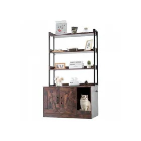 Comparer les prix de Meuble cache-litière pour chat 85 x 49 x 149 cm 3 étagères MDF 2 portes marron foncé pour rangement intérieur
