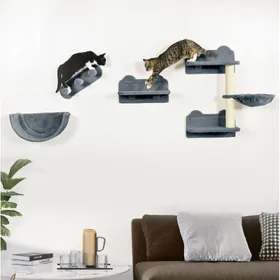 Comparer les prix de Arbre à chat mural 4 pièces avec griffoirs sisal gris
