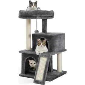 Meilleurs prix pour PAWZ Road Arbre à Chat Design 86cm, Coussin Amovible Spatiale, Poteau Griffoir avec Pompon Suspendu Remplaçable Gris
