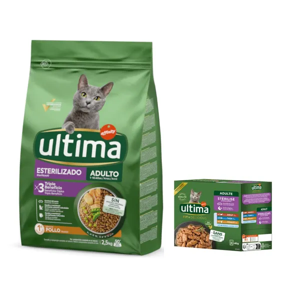 2.5kg Stérilisé, poulet, orge Ultima Croquettes pour chat + 8x85g sachets offerts ! – photo 2