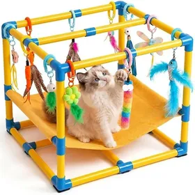 Meilleurs prix pour Salle de Jeux pour Chat avec 10 Jouets Interactifs Suspendus Hamac Douillet Aire de Jeu pour Chat Intérieur 60 x 40 x 4 KIT JOUET