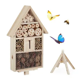 Comparer les prix de Relaxdays Hôtel à insectes sur pied, Maison à insectes, abeilles refuge, Nid cabane Jardin HxlxP: 140x47x47cm, nature