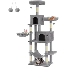 Meilleurs prix pour Arbre à Chat, Hauteur 199 cm, Grande Tour de Jeux, Housses de Plate-forme Amovibles, Multi-niveaux, Gris Clair