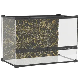 Comparer les prix de PawHut Boîte à Reptiles avec Panneau de Fond, Fermeture Sécurisée Par Rotation, Ventilation Frontale, 50x30x35cm, Noir