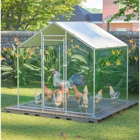Meilleurs prix pour WOVREO Enclos pour poules 2 x 2 x 2 m en metal argente avec bache PE impermeable et porte verrouillable