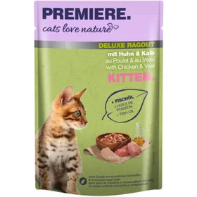 Comparer les prix de PREMIERE cats love nature Deluxe Ragout Kitten Veau et poulet 96x100 g