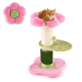 Meilleurs prix pour CostwayArbre à Chat Fleur Tour pour Chatons avec Plateforme Rembourrée en Peluche Poteau à Griffer en Sisal Balle Suspendue Autocure-Points Rose