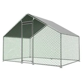 Meilleurs prix pour Enclos exterieur pour poules 3 x 2 x 2 m en metal galvanise avec bache PE et porte verrouillable gris