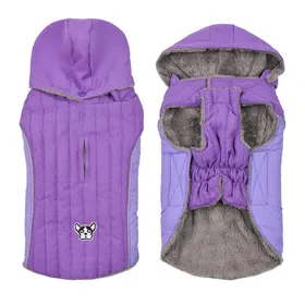 Comparer les prix de Vêtements d'hiver pour chiens en polaire épaisse, vêtements chauds pour chiens, veste d'hiver pour chiens, manteau matelassé réfléchissant pour le ventre réglable, capuche amovible (purple,XXL)