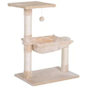 Meilleurs prix pour Arbre à chat 3 griffoirs grattoirs sisal naturel plateforme hamac et boule suspendue dim. 50L x 36l x 70H cm peluche haute densité 220 g/m² beige