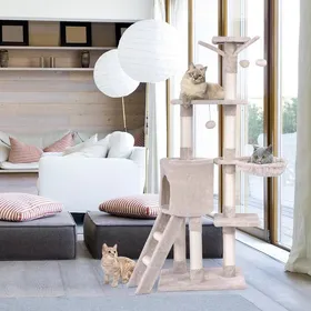 Comparer les prix de GIANTEX Arbre à Chat 140 CM Centre dActivités Multiniveaux pour Chats avec Perchoir Griffoirs en Sisal et Boules Suspendues