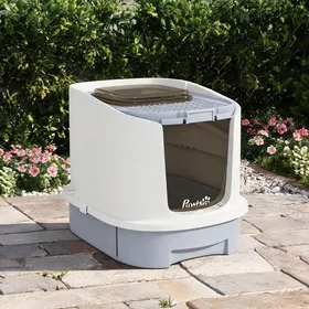 Meilleurs prix pour Bac à litière fermé rectangulaire en plastique gris avec entrée sur le dessus et tiroir extractible pour chat jusquà 4 5 kg 40 5