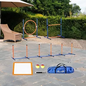 Comparer les prix de Kit dagility 7 pièces pour chien en plastique orange brûlé réglable avec sac et sifflet