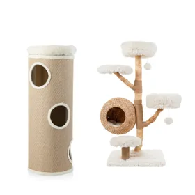 Meilleurs prix pour CostwayArbre à Chat à 4 Niveaux pour Plusieurs Chats Niche Surélevée Naturel + Arbre à Chat en Bois Massif Poirier 137 cm Blanc
