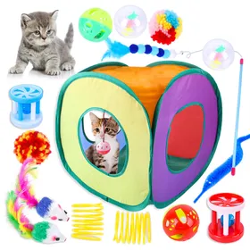 Comparer les prix de Jouets pour chats 15 pièces ensemble de jouets pour chaton jouets interactifs pour chats d'intérieur avec tente pliable pour chat multicolore