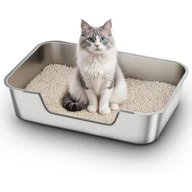Comparer les prix de Bac à litière chat acier inoxydable bords bas - 60 x 40 x 15 cm entrée 8 cm - anti-odeurs anti-adhérent facile à nettoyer