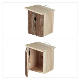 Comparer les prix de Relaxdays Nichoir d’extérieur pour oiseaux, bois, avec écorce, à suspendre, trou d’envol, HLP 20x16,5x16,5 cm, nature