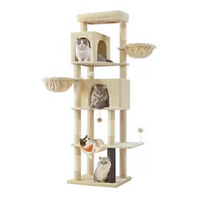 Comparer les prix de Feandrea Arbre à chat XXL grand 75" de haut avec 2 niches, 2 paniers et 5 poteaux à griffer pour chats, Beige sable