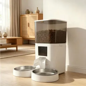 Comparer les prix de Distributeur automatique de croquettes connecté 6 L pour 2 chats double gamelle inox Tuya blanc et noir