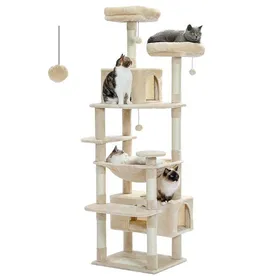 Meilleurs prix pour PAWZ Road Grand Arbre à Chat Géant 184 cm, Poteau Griffoir Sisal, Panier et Maison super Large pour Chats Beige