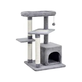 Meilleurs prix pour CostwayArbre à Chat 85 CM avec Condo et Poteaux en Sisal Tour à Chat à 4 Niveaux avec Balle Suspendue et Perchoir Gris