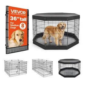 Comparer les prix de Parc Chien 91 cm 8 Côtes Enclos Lapin Métal-VEVOR-avec Toit et Fond Noir pour Chiots Chats Autres Animaux de Compagnie Salon