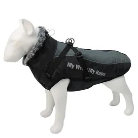 Comparer les prix de Manteau d'hiver imperméable pour grand chien, avec harnais, col en fourrure, vêtements chauds pour animaux de compagnie, veste pour grand chien, Costume de bouledogue du Labrador 4XL