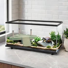 Comparer les prix de Aquarium en verre trempé 50 L pour tortues juvéniles 60 x 30 x 32 cm avec plateforme de bain et rampe